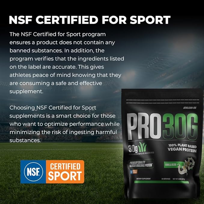 PRO 30G Vegan Protein Powder by ATHLEAN-X, Plant-Based Muscle Recovery & Growth Formula, Gluten-Free, NSF Certified for Sports, High Protein Supplement for Strength - Vanilla Bean