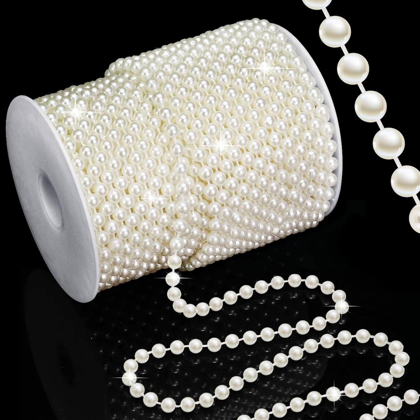 99 Feet 6mm Pearl Strings Garland for Crafts, Artificial Pearl Beaded Trim Chain Roll Strands for Wedding Centerpieces Bouquet Party Decoration Christmas Tree Garland, Ivory