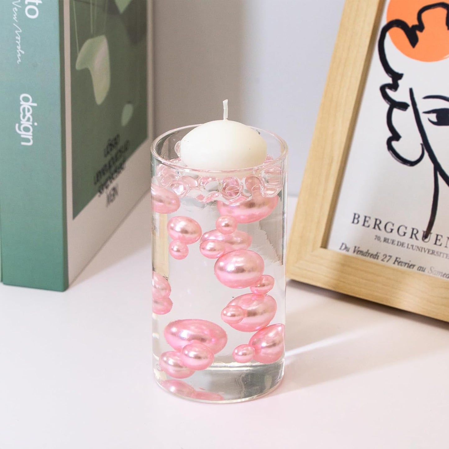 300Pcs Vase Filler Lightpink No Hole Faux Pearl Beads for Vase Filling Decorations, Candle Centerpieces, Wedding Centerpieces, Home Party Decor (8/14/20mm)