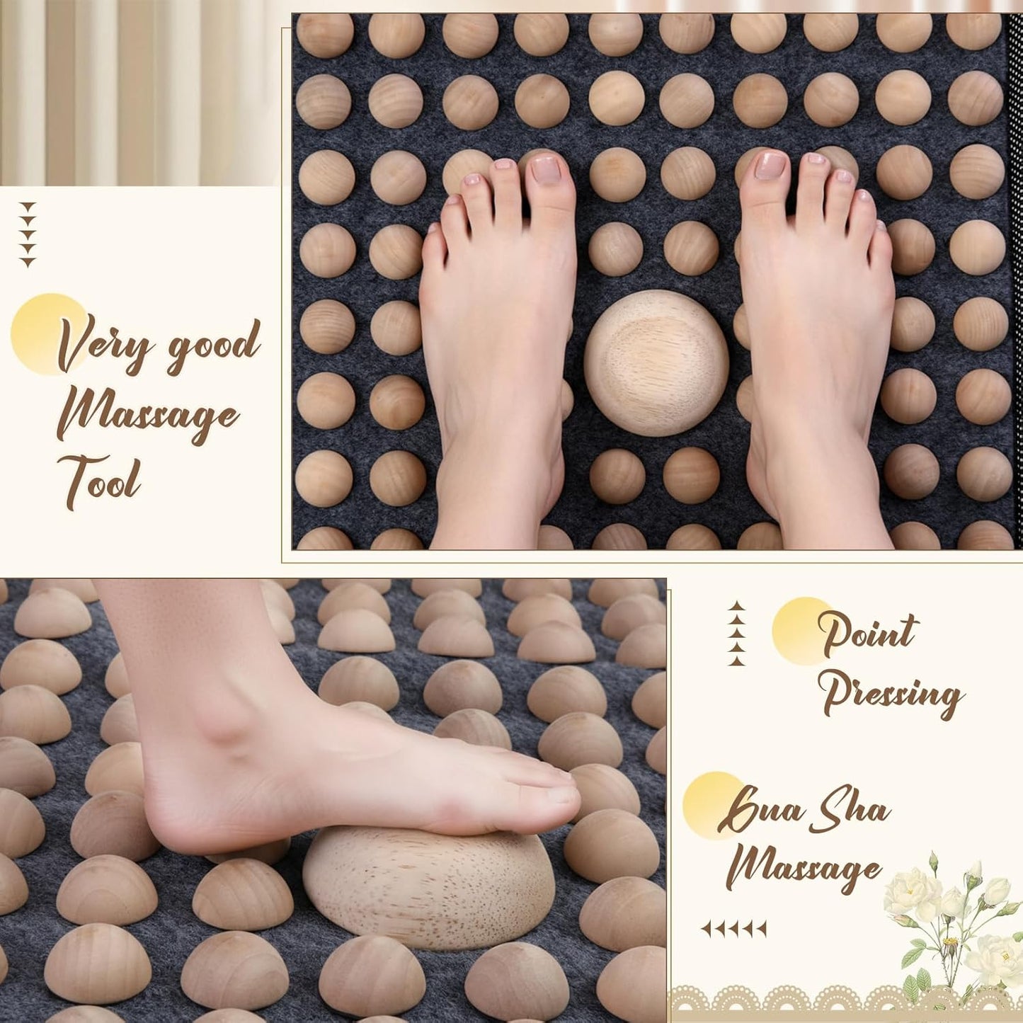 1 Pcs Wood Foot Acupressure Mat - Ergonomic Foot Massager Mat for Feet Relax, Wood Massage Tool -Foldable Pressure Point Pad for Long Sitting Elderly Students and Office Workers