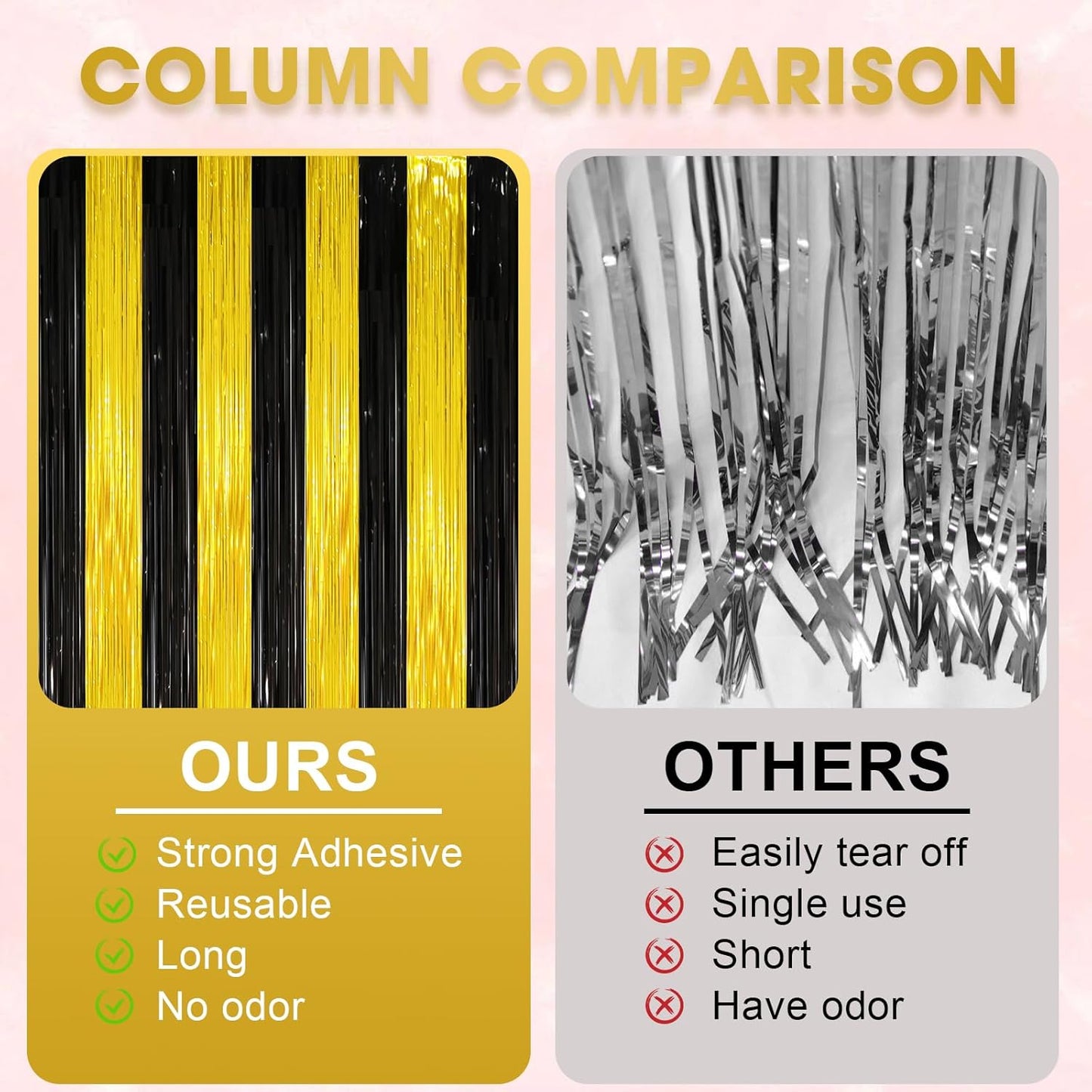 2 Pack Black and Gold Tinsel Foil Fringe Curtains, Black and Gold Party Decorations, Metallic Tinsel Party Streamers Backdrop for 2025 New Years Graduation Prom Party Decorations