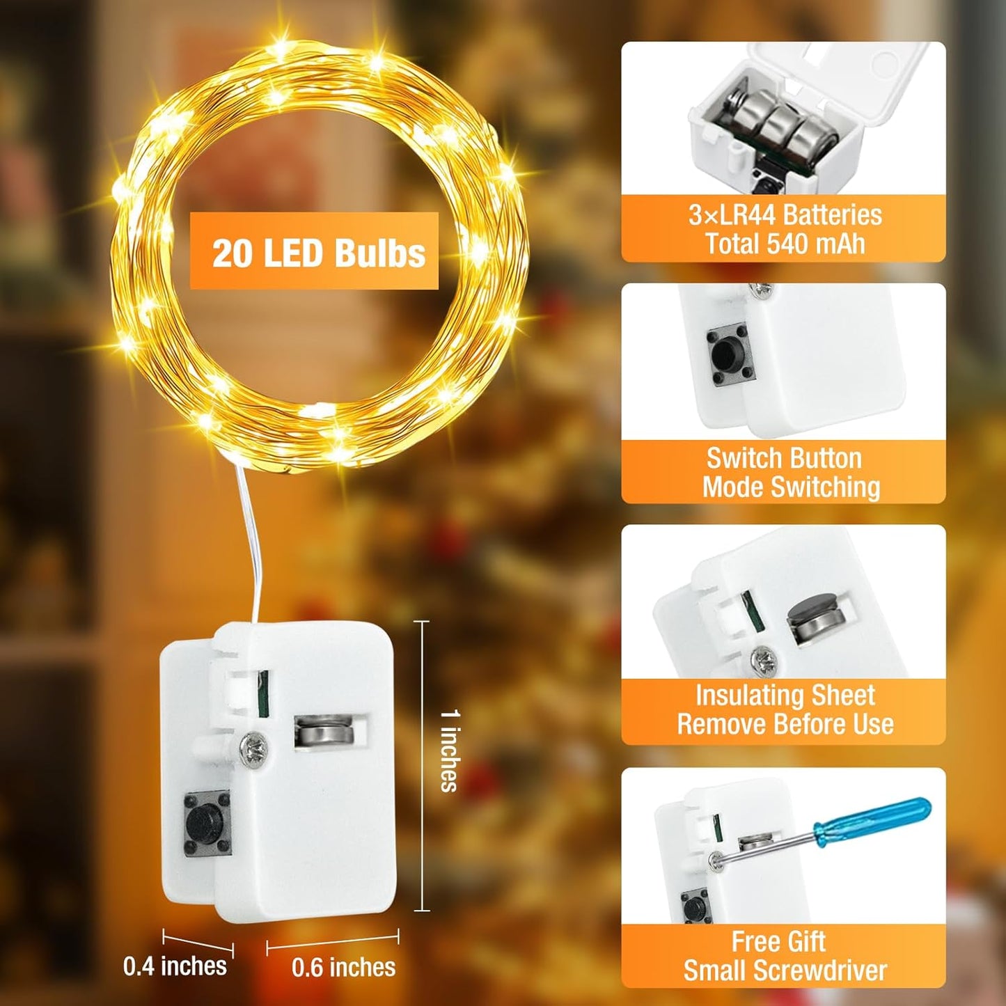 6 Pack Fairy Lights Battery Operated - 7ft 20 Led Twinkle Lights 3 Modes, Bulk Mini String Lights Waterproof for Mason Jars Vases DIY Party Wedding-Warm White & Cold White