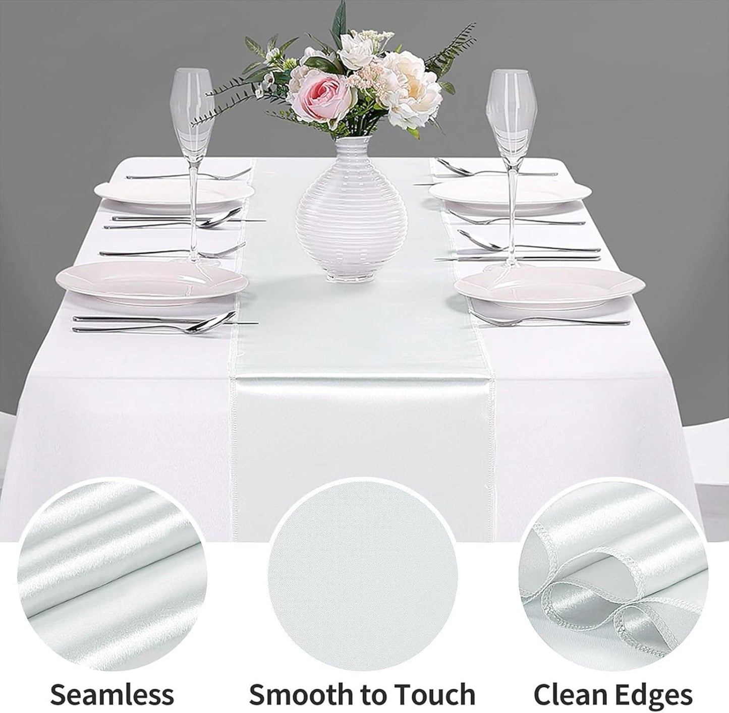 15-Pack Satin Table Runner Silver 12 x 108 inches Long, Table Runners for Wedding, Birthday Parties, Banquets Decorations（15 Pack, 12x108 Inch, Silver）