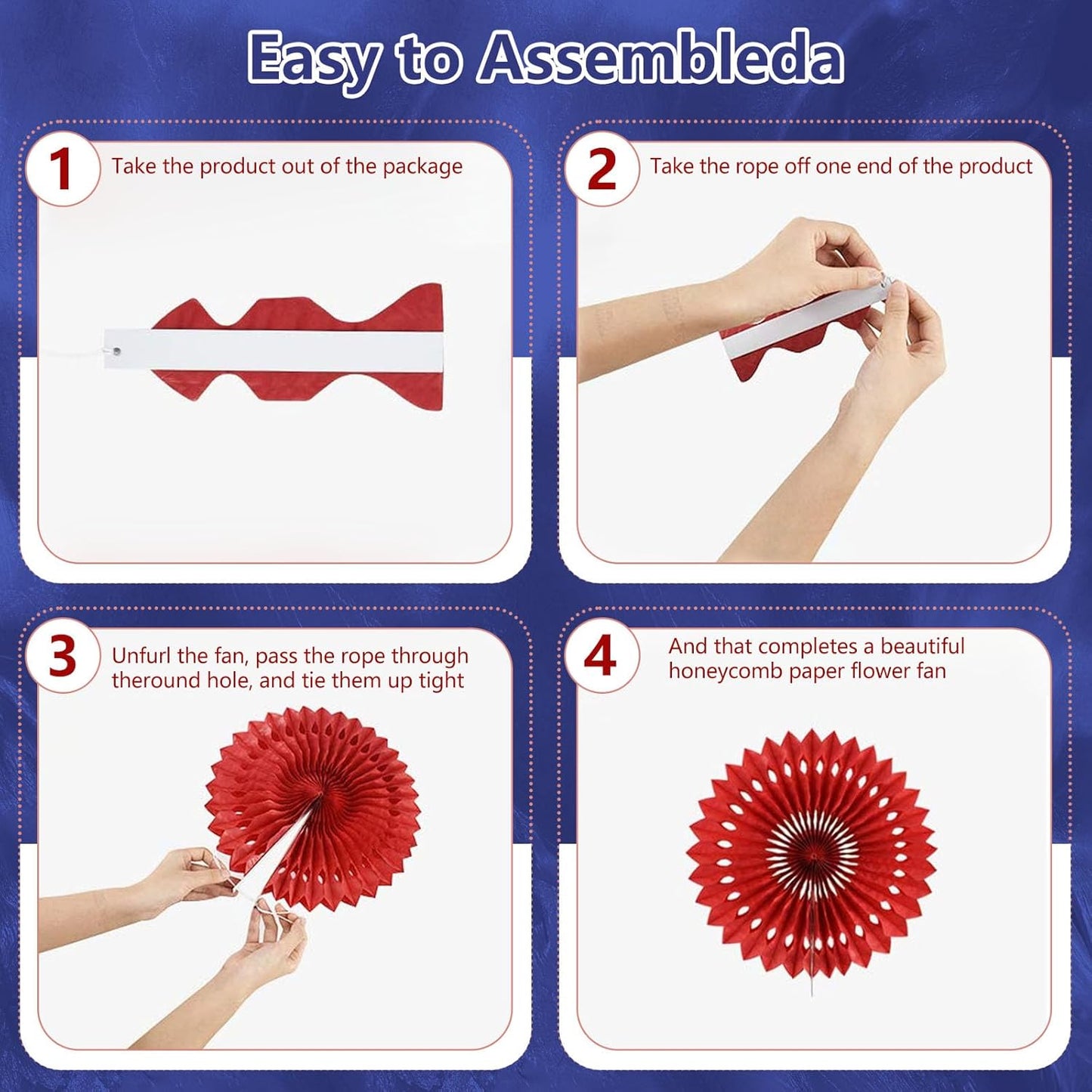 18 Pcs Blue Set Hanging Paper Fan, Hanging Honeycomb Round Paper Fans for Weddings, Birthdays, Baby Showers, Classroom, Events Ceiling Party Supplies Decorations