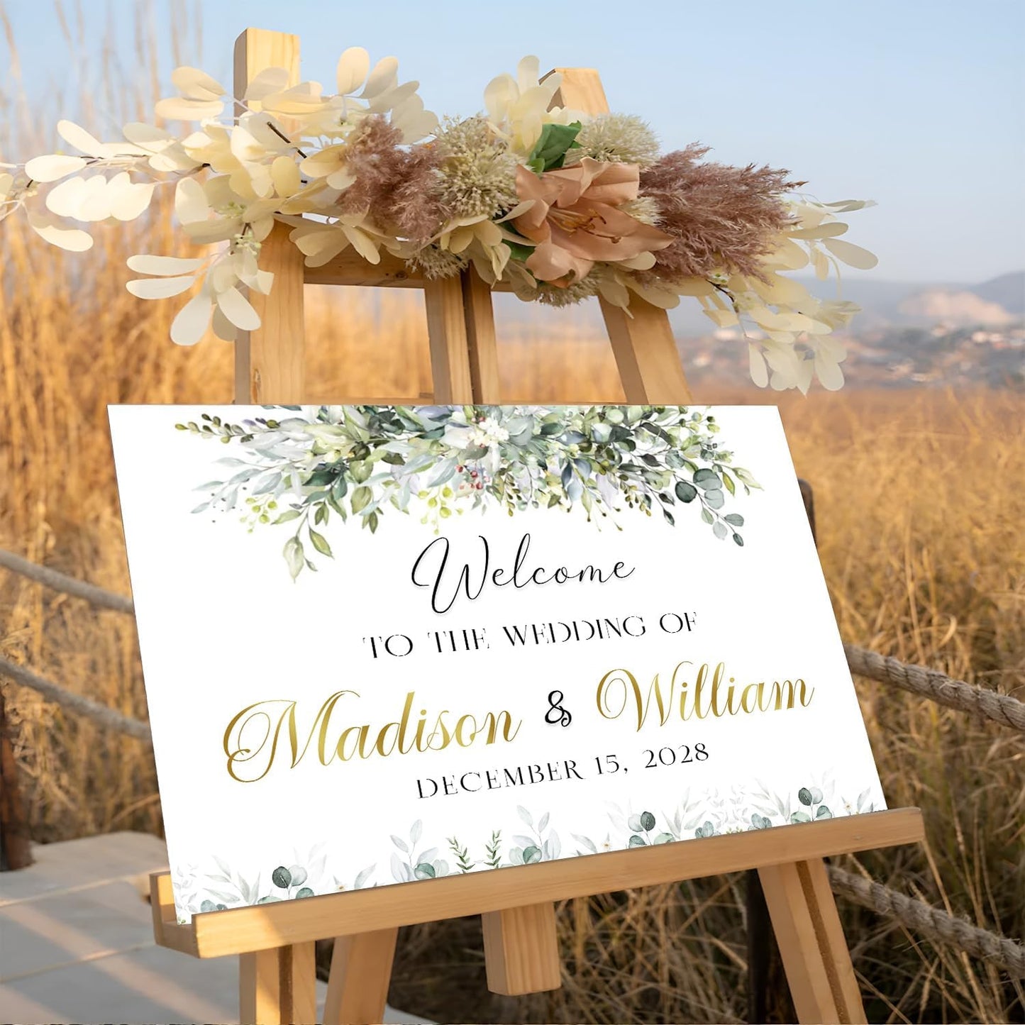 Personalized Wedding Welcome Sign, Easel Stand For Wedding Sign, Rehearsal Dinner Sign, Reserved Signs For Wedding, Greenery Floral Theme Wedding Sign Decoration