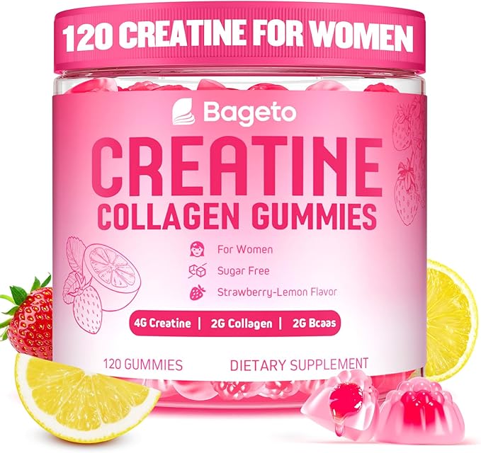 Creatine for Women, Creatine Monohydrate Gummies with Collagen+BCAAs+Hyaluronic Acid+Vitamin C & B12, Supports Lean Muscle, Booty, Energy & Recovery, 120 Sugar-Free Flavored Vegan Gomitas de Creatina