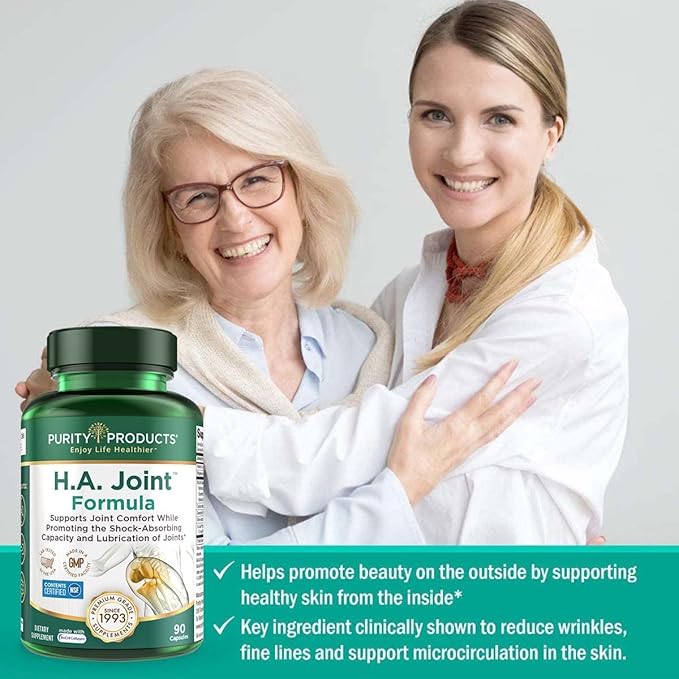 Purity Products HA Joint Formula Hyaluronic Acid + Key CoFactors - Joints + Skin Multi Collagen (Type I, II & III) - 5-Loxin - Olive Fruit Extract - Joint Flexibility + Mobility - 90 Caps