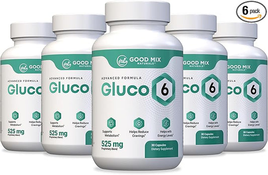 Gluco6 Herbal-Based Solution Supplement | 525mg 30 Powder Capsules - 6 Month Supply | Plant Ingredients - Non GMO - Made in USA - 6 Pack