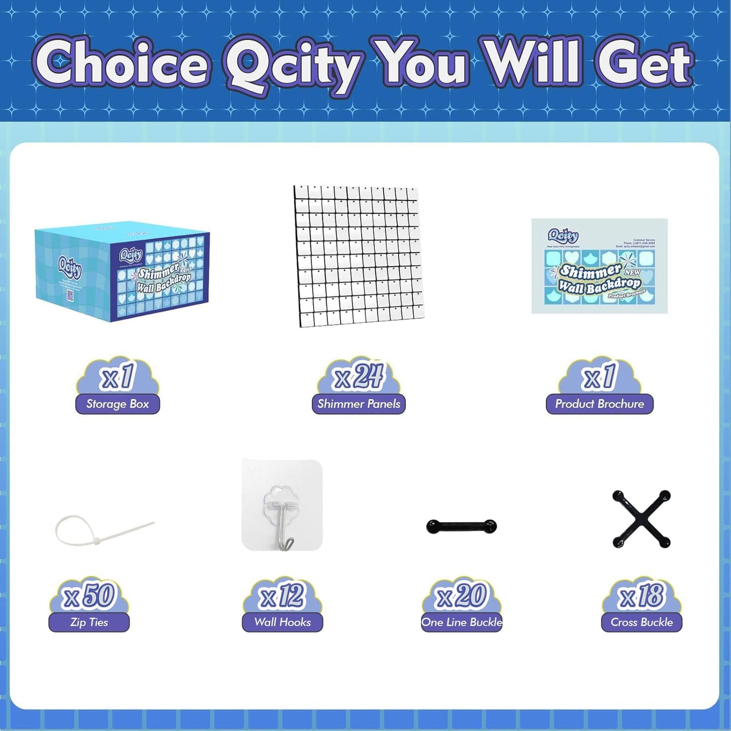 Qcity Matte White Sequin Wall Backdrop 24PCS, Black Back Not See-Through Design, Square Sequin Glitter Backdrop Panel, Perfect for Outdoor Events, Birthdays, Wedding and Party Decoration