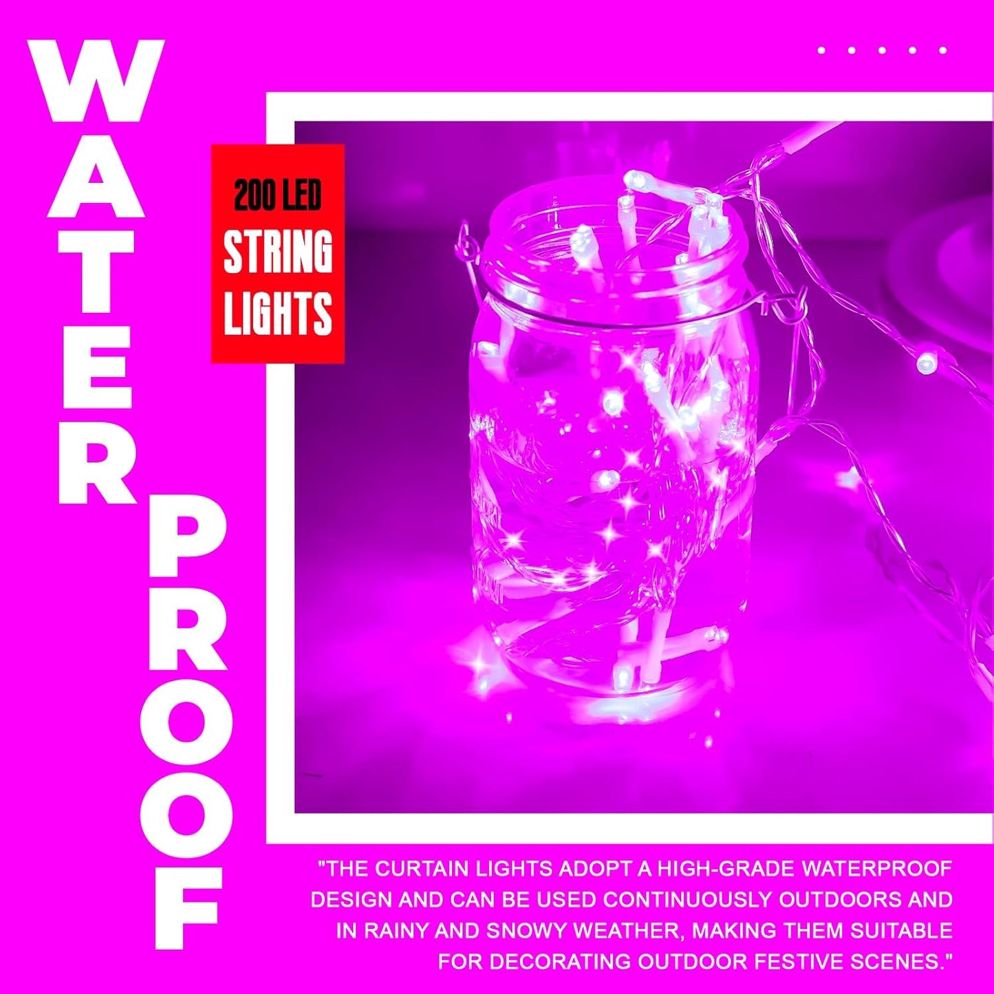 Curtain Light for Bedroom, 200LED 6.6x6.6ft Pink Window Wall Hanging Fairy Curtain String Light, 8 Modes Remote Fairy String Lights Indoor for Wedding Party Home Garden Decorations