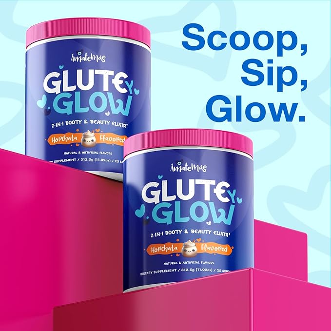 Glute Y Glow by Amatemas – Women's Creatine + Biotin Supplement for Muscle Growth, Glute Support, Hair Skin & Nails – Horchata Flavor – Energy Support – Lean Muscle – Daily Performance Blend
