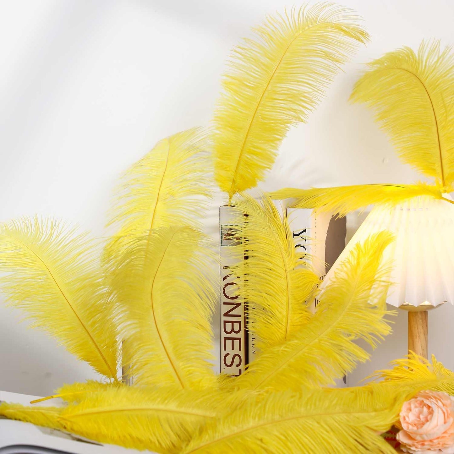 YAKRUNA 30PCS Yellow Ostrich Feathers Bulk 12-14 Inches for Centerpieces for Wedding Birthday Gatsby Party, Decorative Plumes for Vase & Table & Christmas Tree Decor (30-35cm, Yellow)