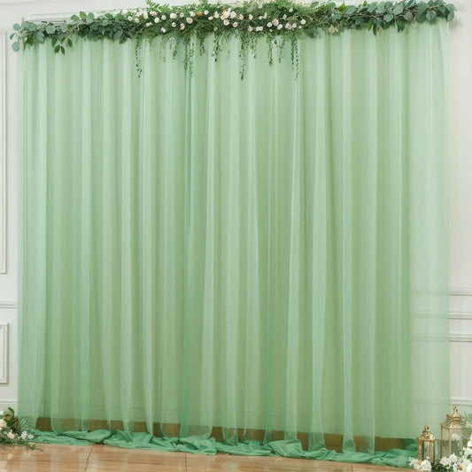 10x10ft Olive Green Tulle Backdrop Curtain for Parites, Sheer Backdrop Curtains for Wedding Baby Shower Birthday Party Photo Shoot Decorations