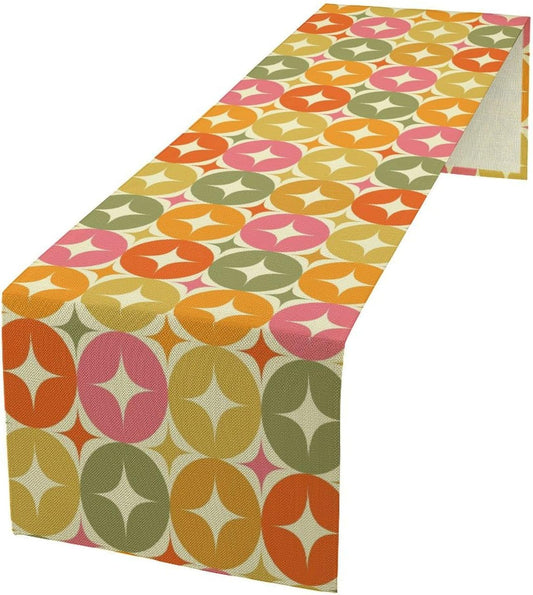 Mid Century Table Runner, Flag Retro Atomic Starburst 1950s Abstract Geometric Space Tabletop Decoration for Home Kitchen Restaurant Table Flag 13x108 Inch