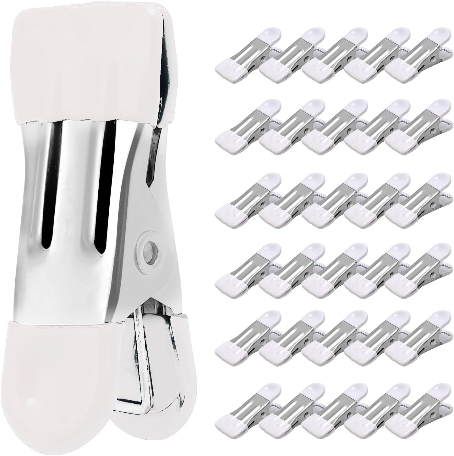 Clothes Pins Heavy Duty 30 Pack - 2.17 Inch Metal Chip Clips, Clothespins for Photo Drying Clothesline Laundry Sock, Bag Clips for Food Kitchen Stainless Steel with Rubber, White