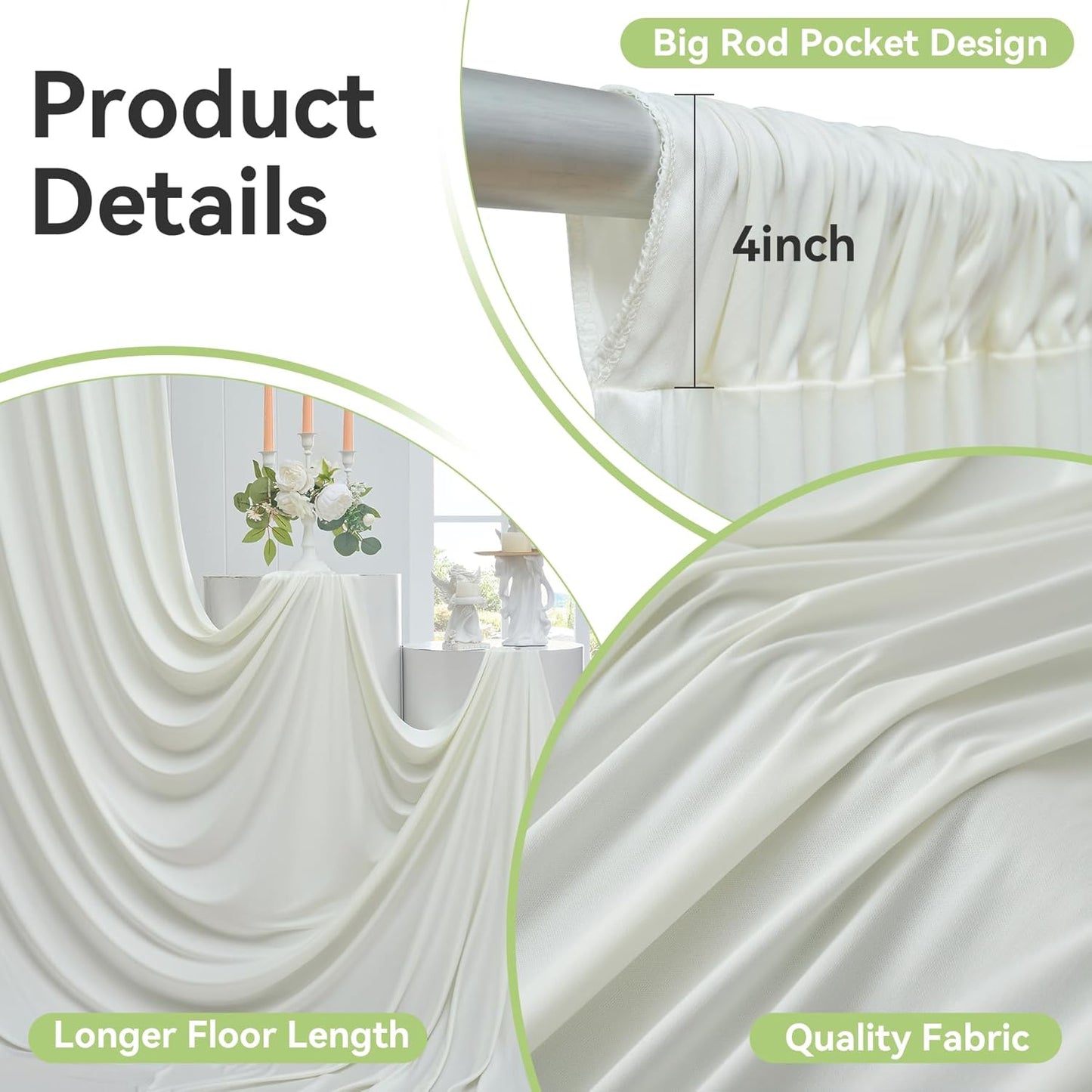 30ftx12ft Wrinkle Free Ivory Backdrop Curtain, 6 Panels 12FT Height Ivory Wedding Backdrop Drapes, Silky Polyester Back Drop Cloth for Birthday Photography Background Party Backdrop Draping