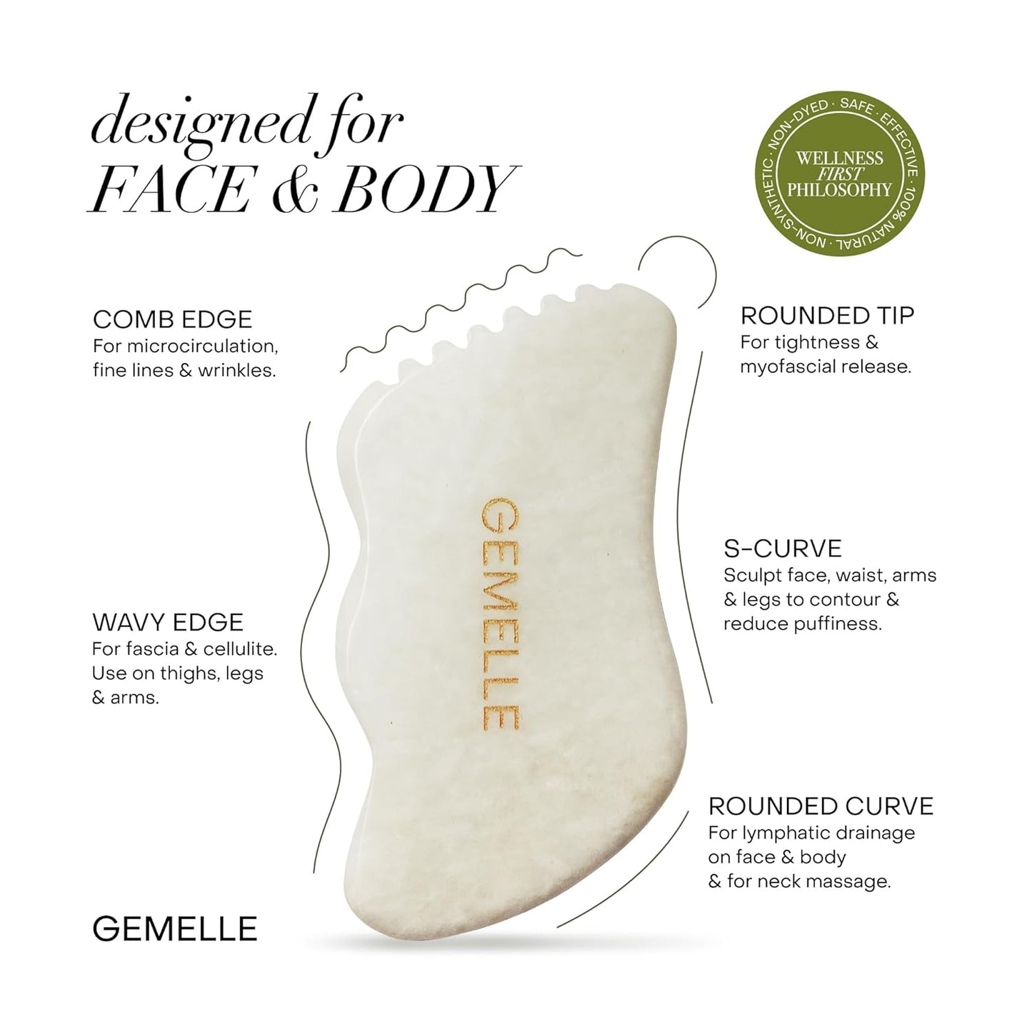 GEMELLE 2-Pack Whtie Jade Gua Sha Tool + Face Oil Set | Face & Body | 10x Award Winner | Gua Sha Stone Kit | Hydrate, Plump, Sculpt | Face Sculpting Tool, Lymphatic Drainage Massager, Guasha Tool