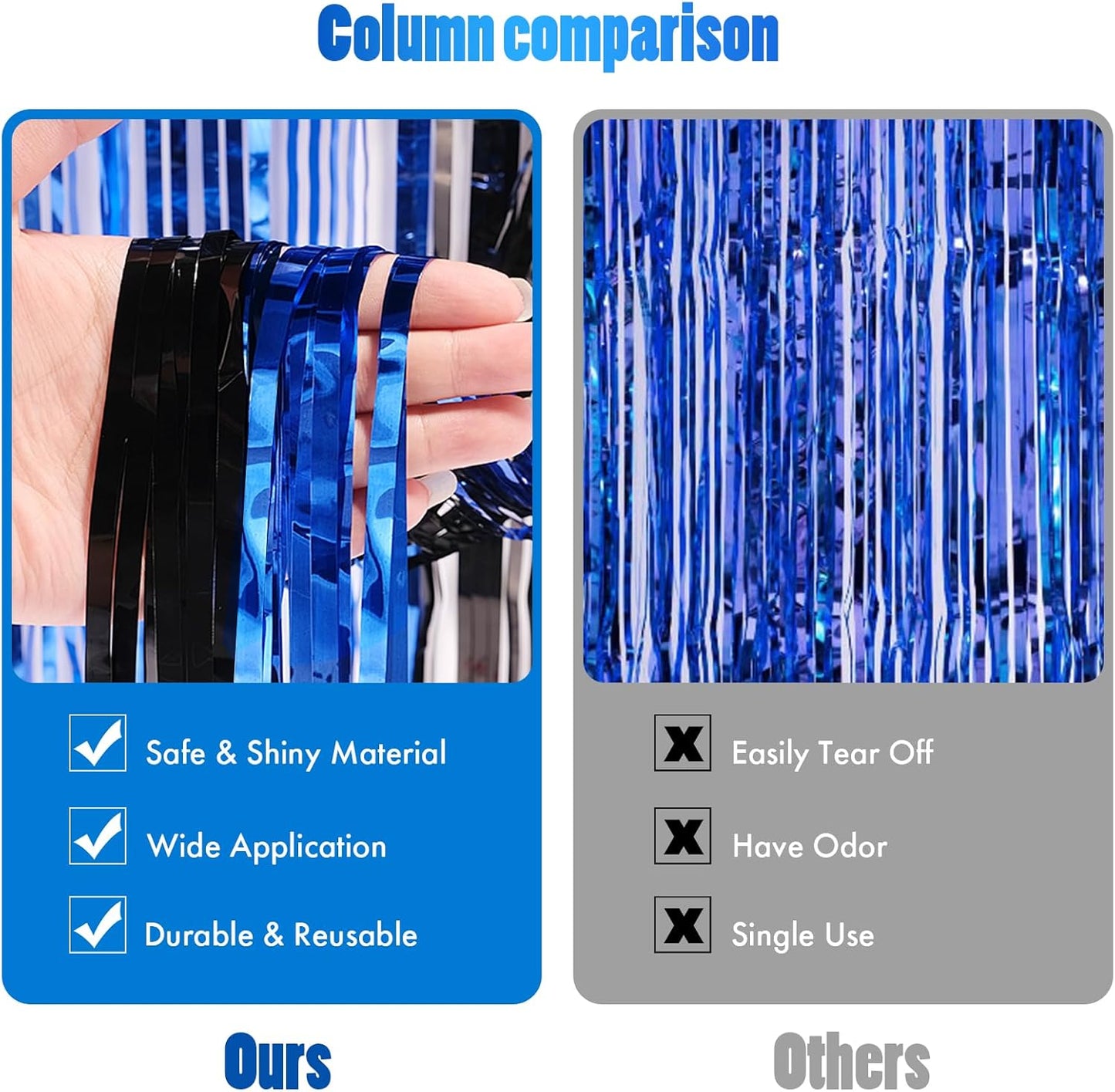 CANREVEL 2 Pack 3.3x8.2 Feet Black and Blue Foil Fringe Backdrop Curtains, Tinsel Streamers for Ocean Birthday Party Decorations, Graduation, Halloween, Under The Sea, Disco Party
