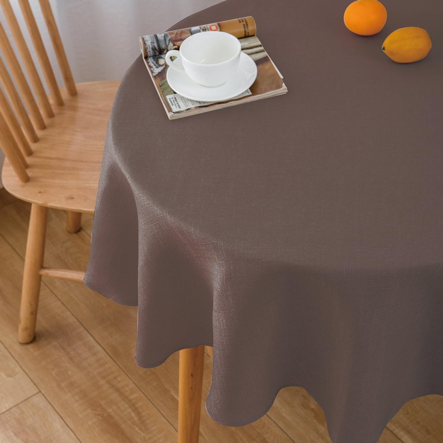 NLMUVW Brown Linen Tablecloth Round Tables Water Resistant Textured Table Cloth Farmhouse Table Cover for Kitchen Dining Coffee, 48 Inch