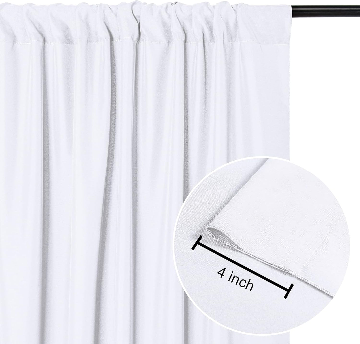 DWCN 10x8 FT White Backdrop Curtains for Parties, Photography Backdrop Drapes with Rod Pockets for Wedding Decorations Stage Birthday Family Gatherings, 2 Panels 5ft x 8ft