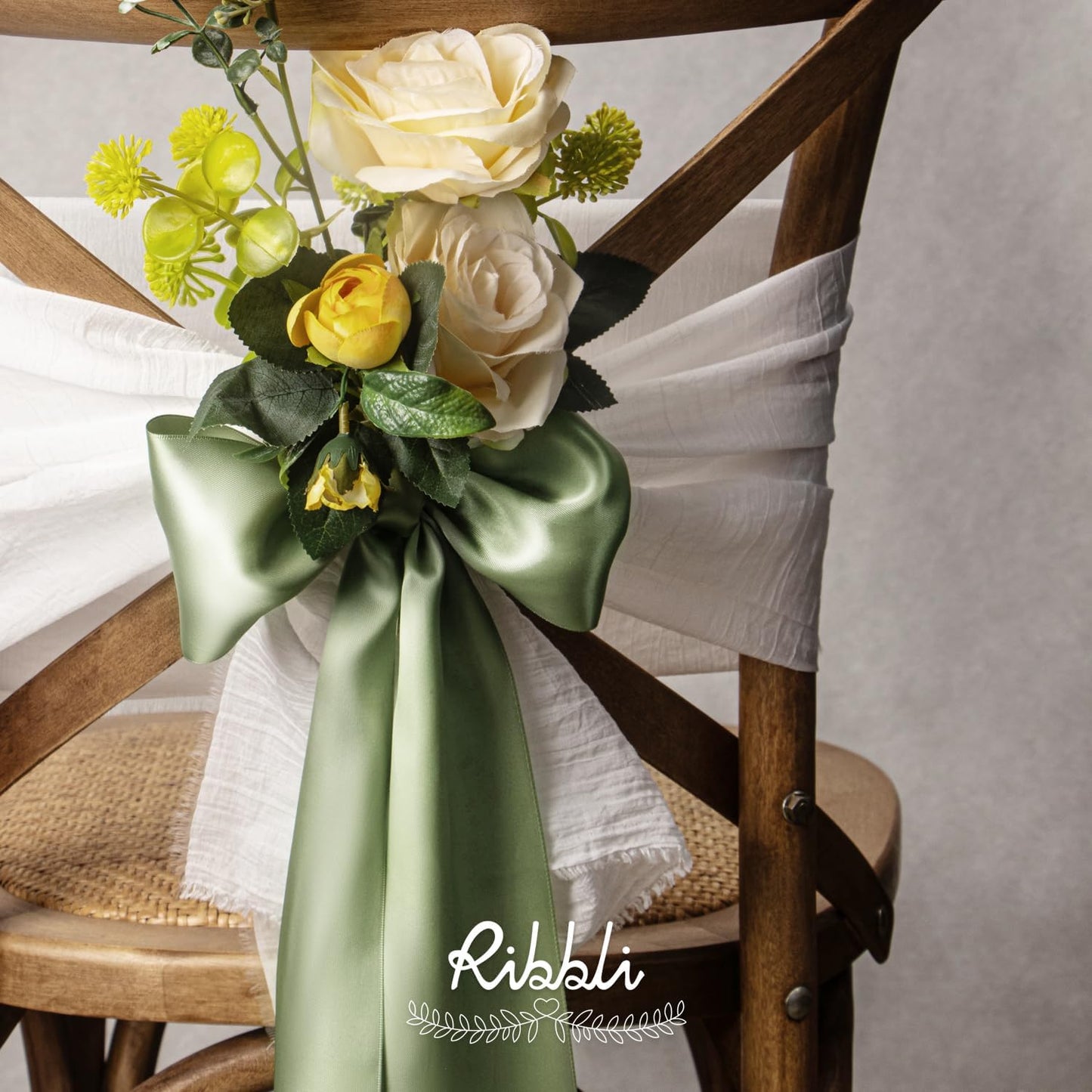 Ribbli Dusty Sage Satin Ribbon 4 Inch Wide Sage Green Ribbon for Wedding Chair Sash Grand Opening Ceremony Big Bows Gift Wrapping Floral Crafts Cake Decor-Double Faced Satin Continuous 10 Yards