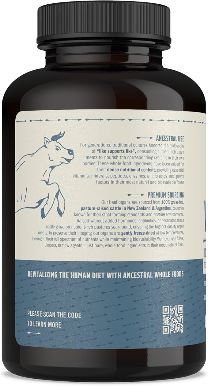 100% Grass Fed Beef Testicle with Prostate, Blood, Liver & Heart - Beef Organ Supplement for Men's Health & Vitality - 3000mg / 30 Servings