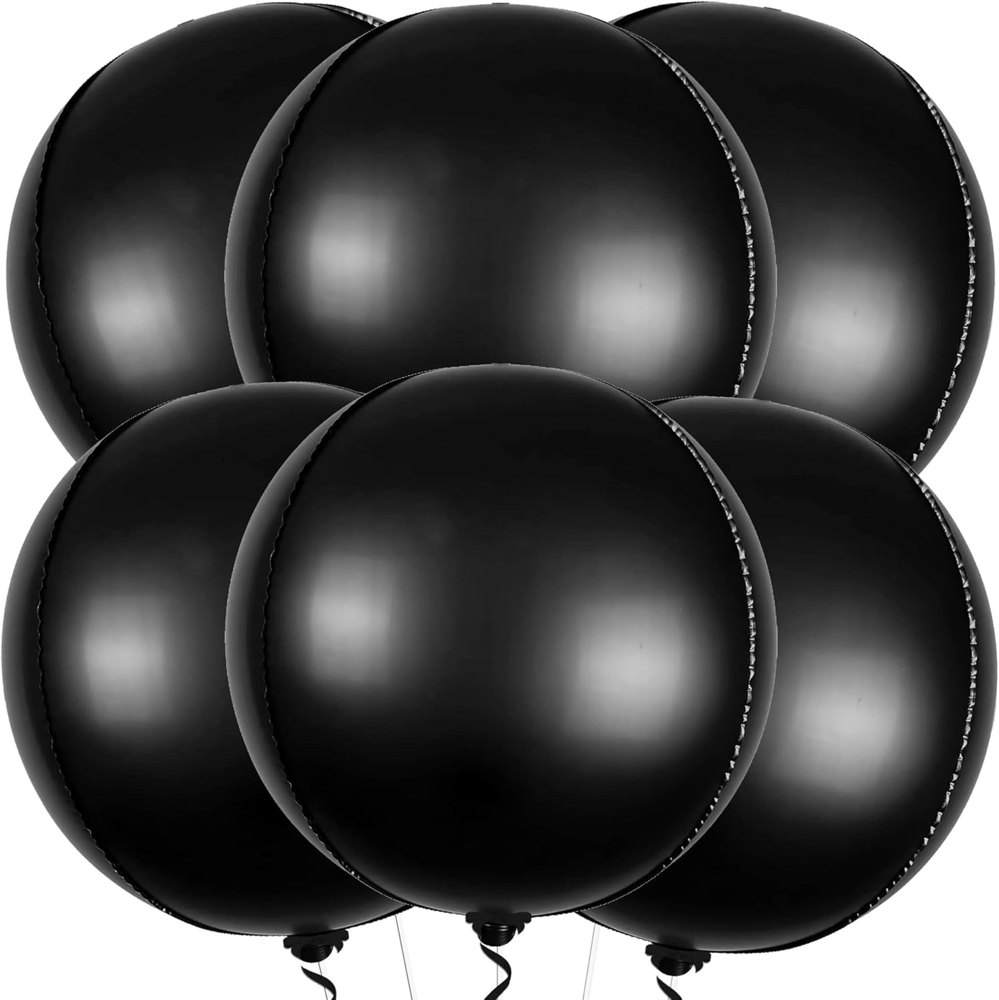 KatchOn, Big Matte Black Foil Balloons - 22 Inch, Pack of 6 | 4D Metallic Black Balloons for Halloween, Birthday Decorations | Black Metallic Balloon, Round Foil Balloons for New Year, Anniversary