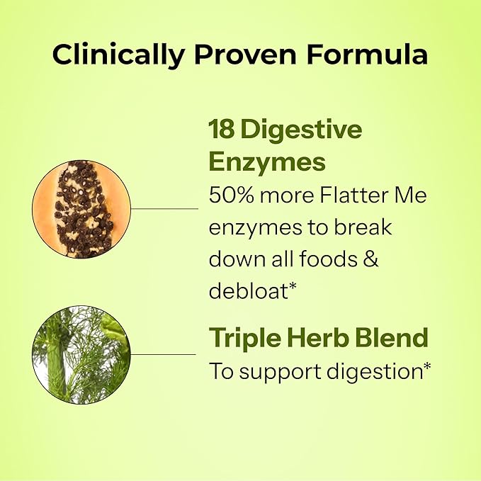 HUM Flatter Me Extra Strength Digestive Enzymes - Fast-Acting Bloat Relief for Digestive Health & Debloating Multi Enzyme, Vegan, 60 Servings