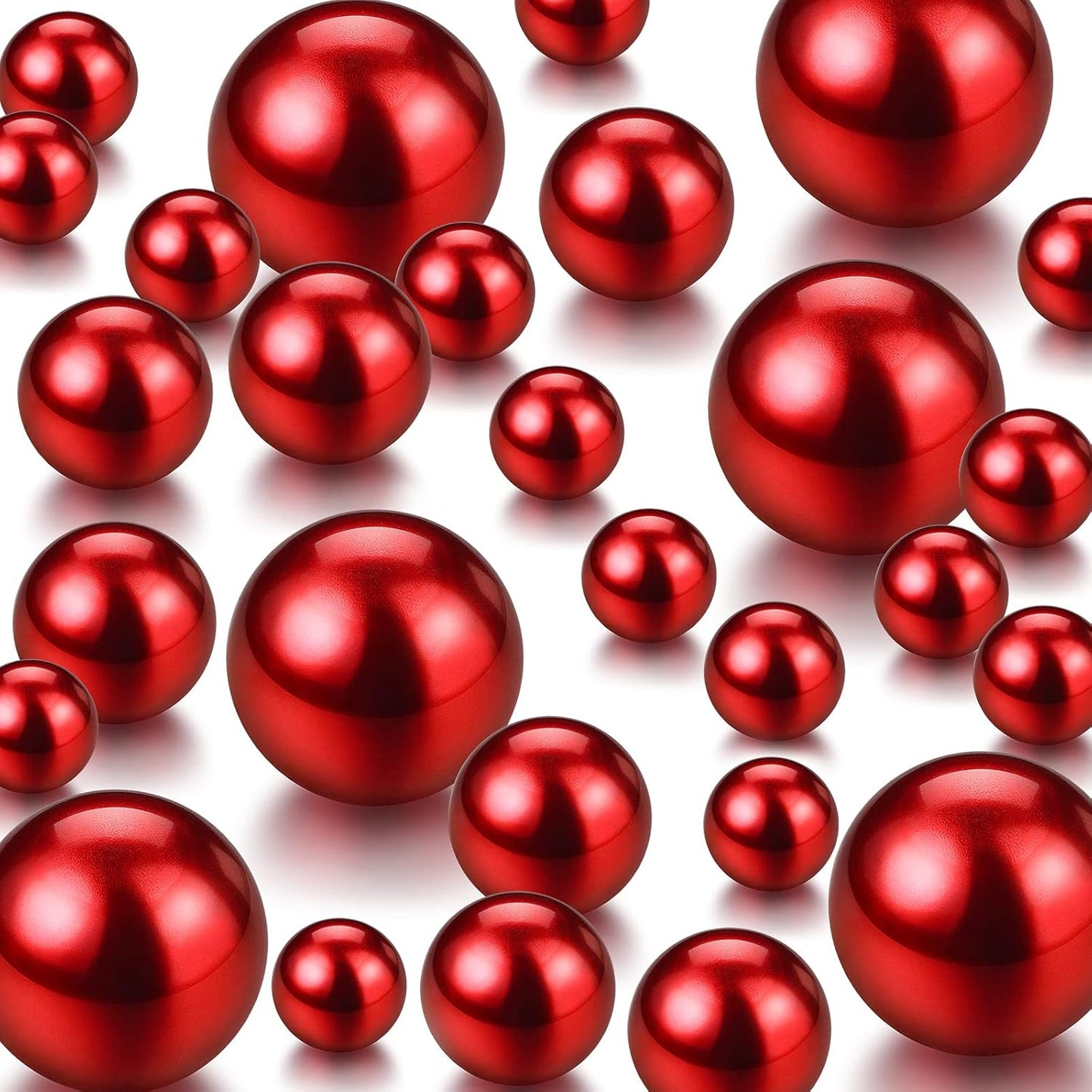 150 Pieces Vase Filler Faux Pearls Vase Makeup Beads No Hole Gloss Bead Mixed Sizes Round Pearl for Home Party Wedding Decor, 8/14/20 mm(Red)