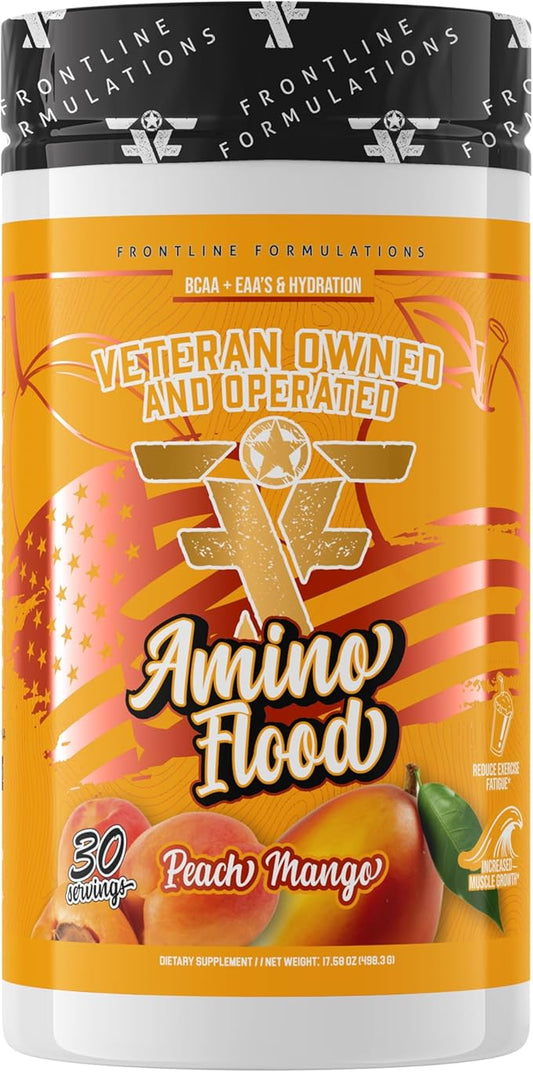Amino Flood, BCAAs + Essential Amino Acids, Building Blocks of Muscle, Comprehensive Formula, Great Taste, Veteran Owned and Operated (30 Servings, Peach Mango)