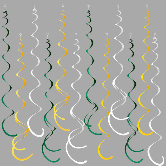 36 Pcs Green Yellow White Hanging Swirl Decorations Felt Swirl Streamer Spiral Ceiling Garland Banner for Graduation Birthday Wedding Retirement Baby Shower Spring Summer Garden Party Decor Supplies