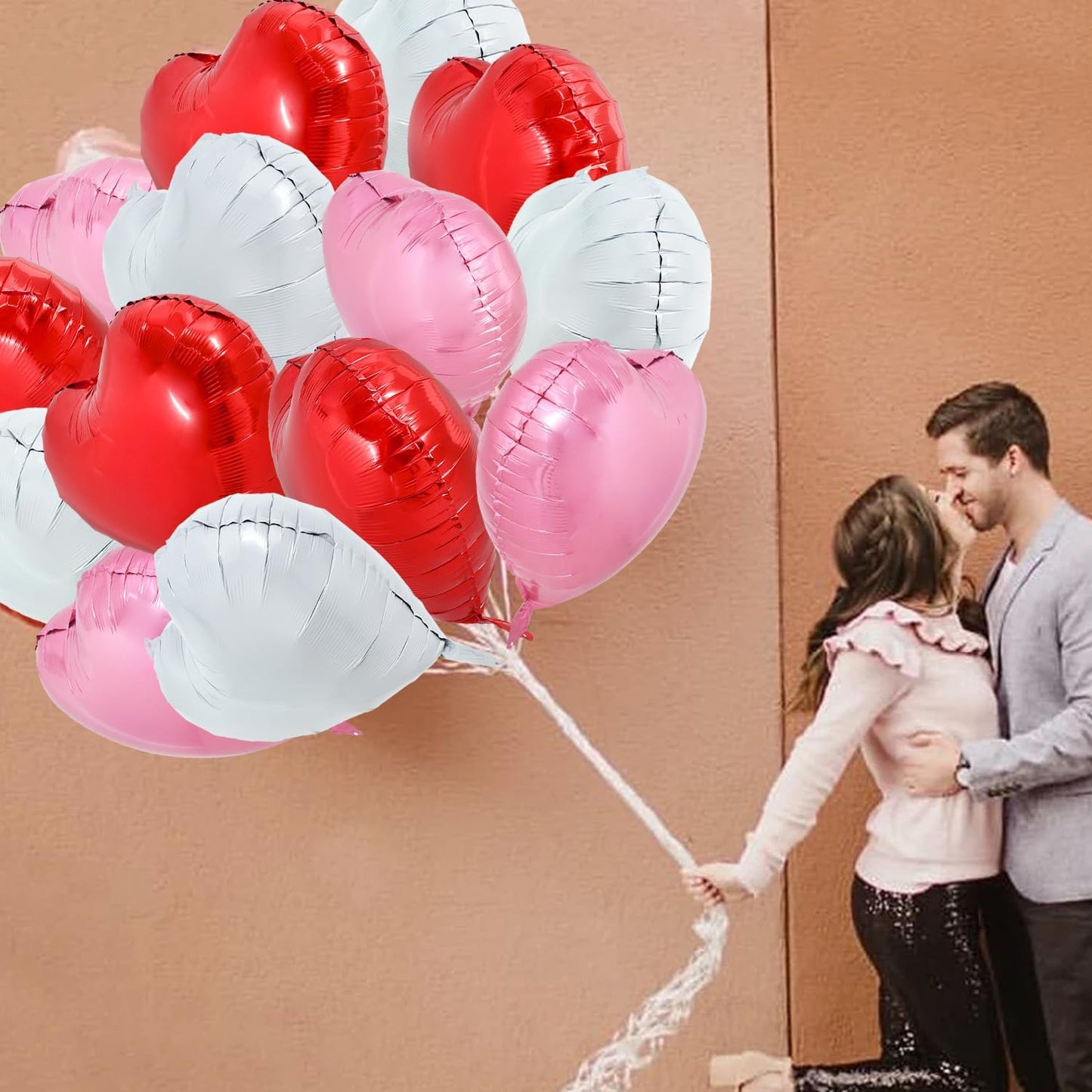 TONIFUL 30Pcs 18 Inch Heart Balloons Red White Pink Valentine’s Day Heart Shape Foil Mylar Balloons Decoration for Romantic Valentine's Day Wedding Bridal Shower Anniversary Engagement Party Supplies