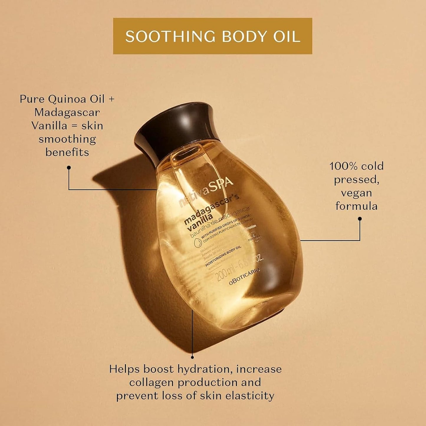 Nativa SPA by O Boticário, Madagascar Vanilla Body Oil, Soothing & Moisturizing, 6.8 Ounce