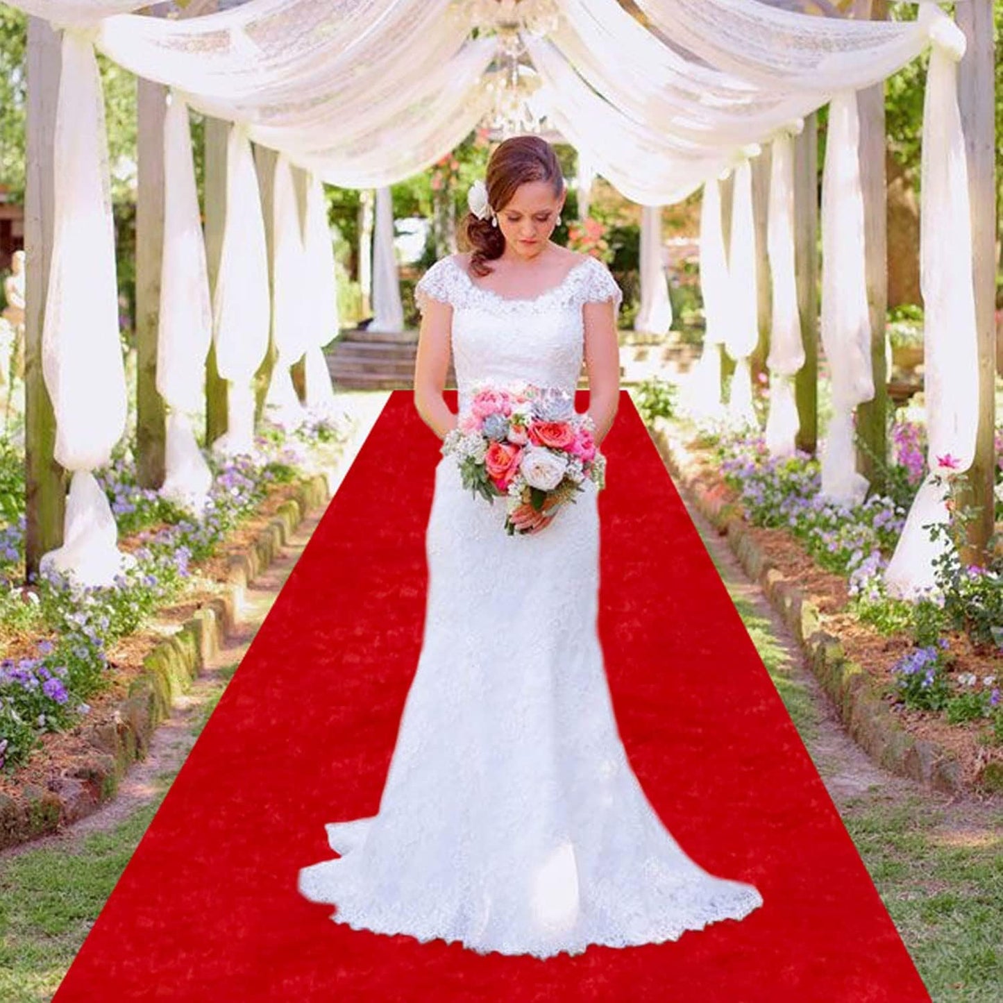 MODFUNS Red Carpet Runner for Parties 4x30ft Velvet Aisle Runner Wedding Runners Aisle Outdoor Event Carpet Runway Rug with Carpet Tape Farmhouse Aisle Floor Runners Ceremony Banquet Beach Rug