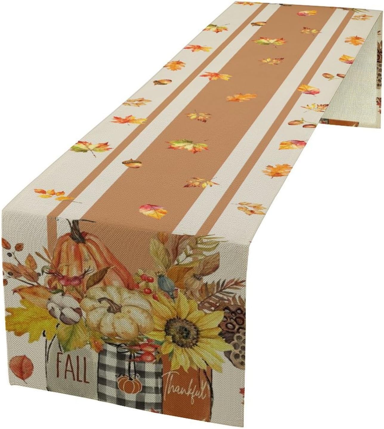 Autumn Table Runner,Thanksgiving Fall Pumpkin Leaves Floral Table Cloth for Kitchen Dining Table Decoration Home Party Decor 13x120 Inch