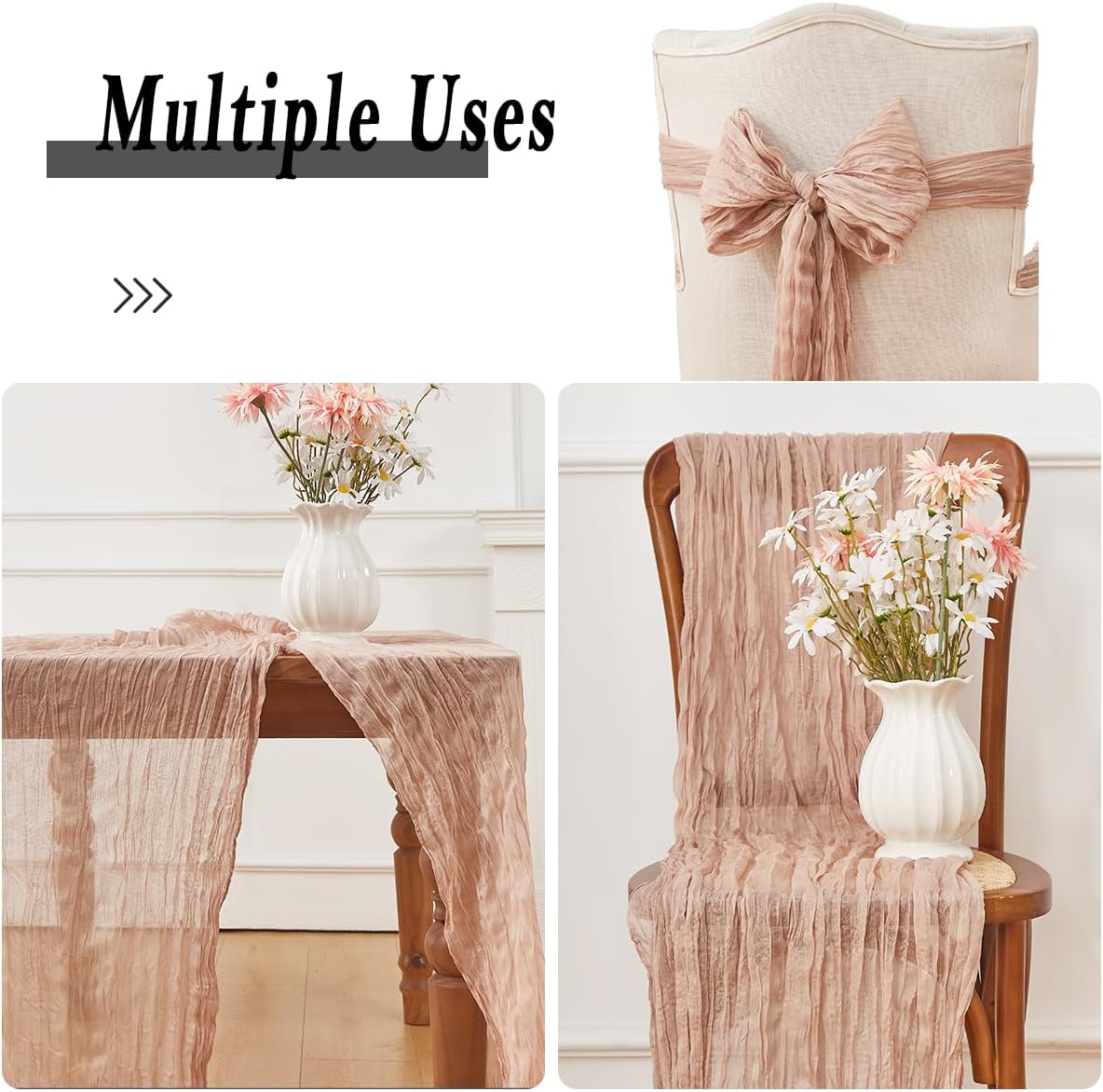 Nude 6 Pack Cheesecloth Table Runner 120 Inch 10 FT Boho Rustic Gauze for Wedding Baby Shower Party Farmhouse Summer Home Decor Washable