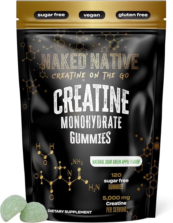 Creatine Monohydrate Gummies 5000 MG, Chewable Gummies for Men & Women, Increase Strength & Build Muscle, Energy Boost, Gluten-Free, Sugar-Free, Vegan - 120 Count Green Apple Flavor