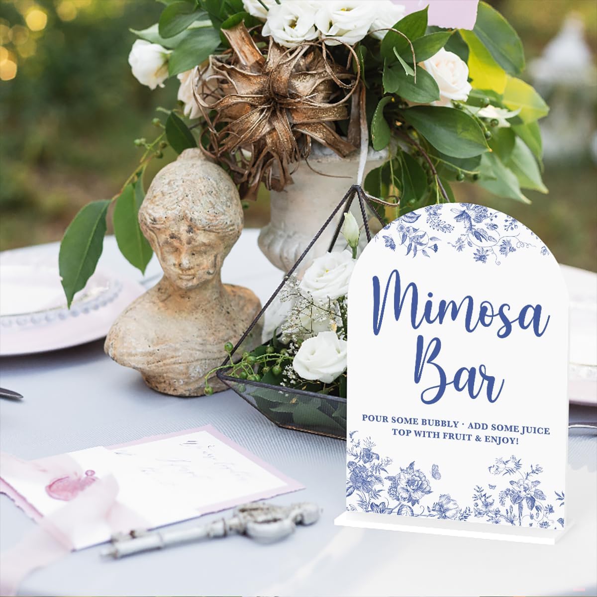 Acrylic Wedding Signs, Dusty Blue Wedding Decor, Blue Weddings Decor, Mimosa Bar Signs for Reception, Modern Calligraphy Arch Acrylic Table Top Sign for Weddings Parties Dinners (White)