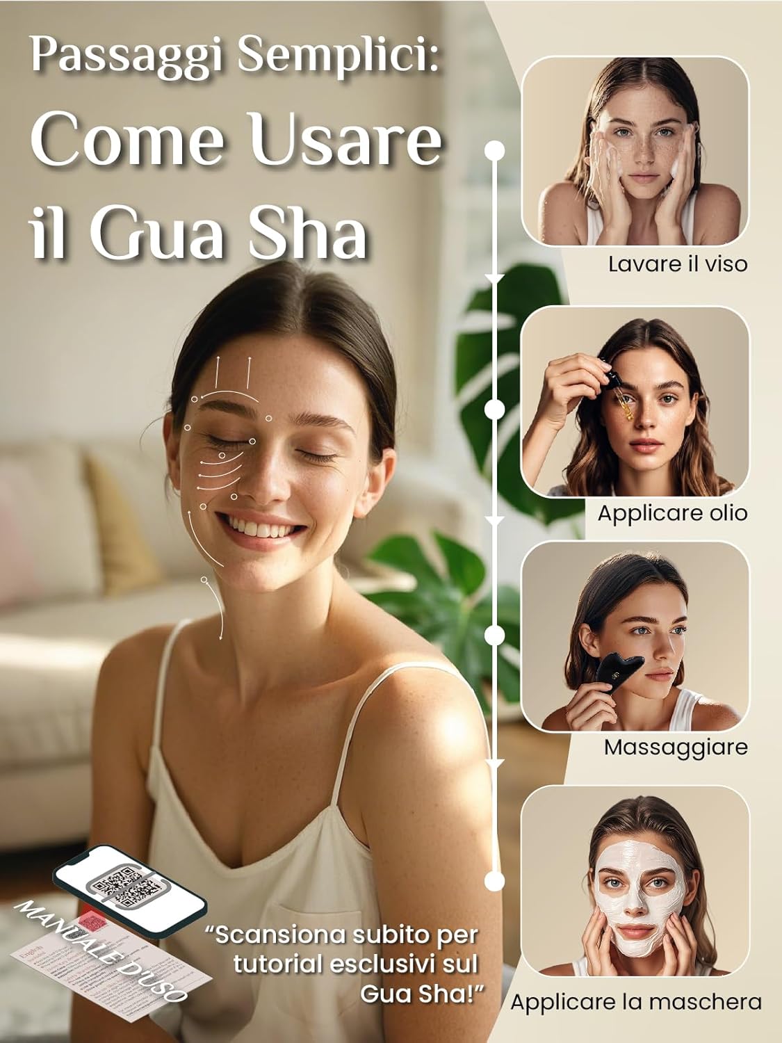 Rena Chris Gua Sha Facial Tools, Ergonomic Black Obsidian Jade Guasha Tool for Face Massage, Manual Facial Massager Tool for Jawline Sculpting and Puffiness Reduction with Silicone Case (Black)