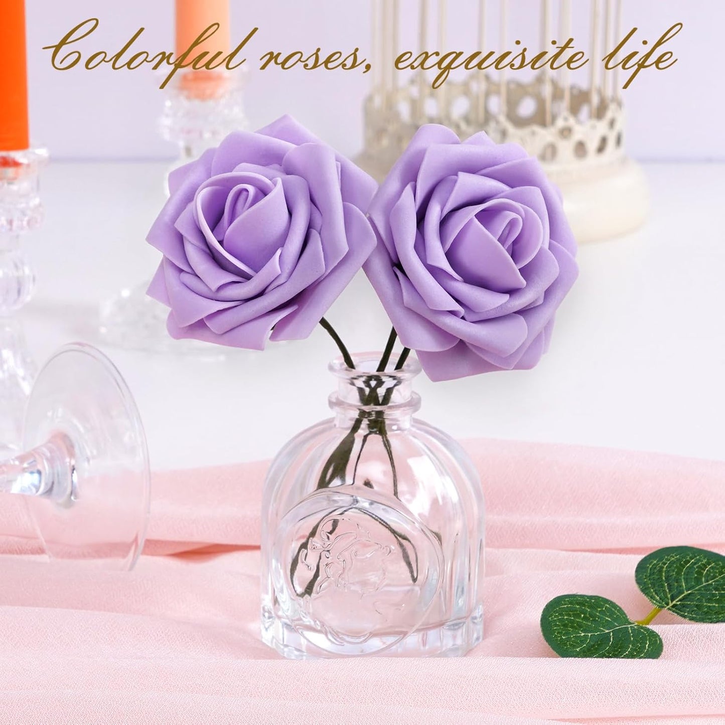 BLEUM CADE 36Pcs Artificial Flowers Fake Roses with Stems, Purple Boxed Foam Roses for DIY Bouquets Centerpieces Wedding Party Arrangement Bridal Shower Decor