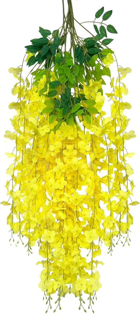 5 Pack Yellow Wisteria Hanging Flowers Garland, 3.77 Feet Artificial Flower Vines, Fake Wisteria, Artificial Vines Hanging Garland for Backdrop Outdoor Yard Garden Decor