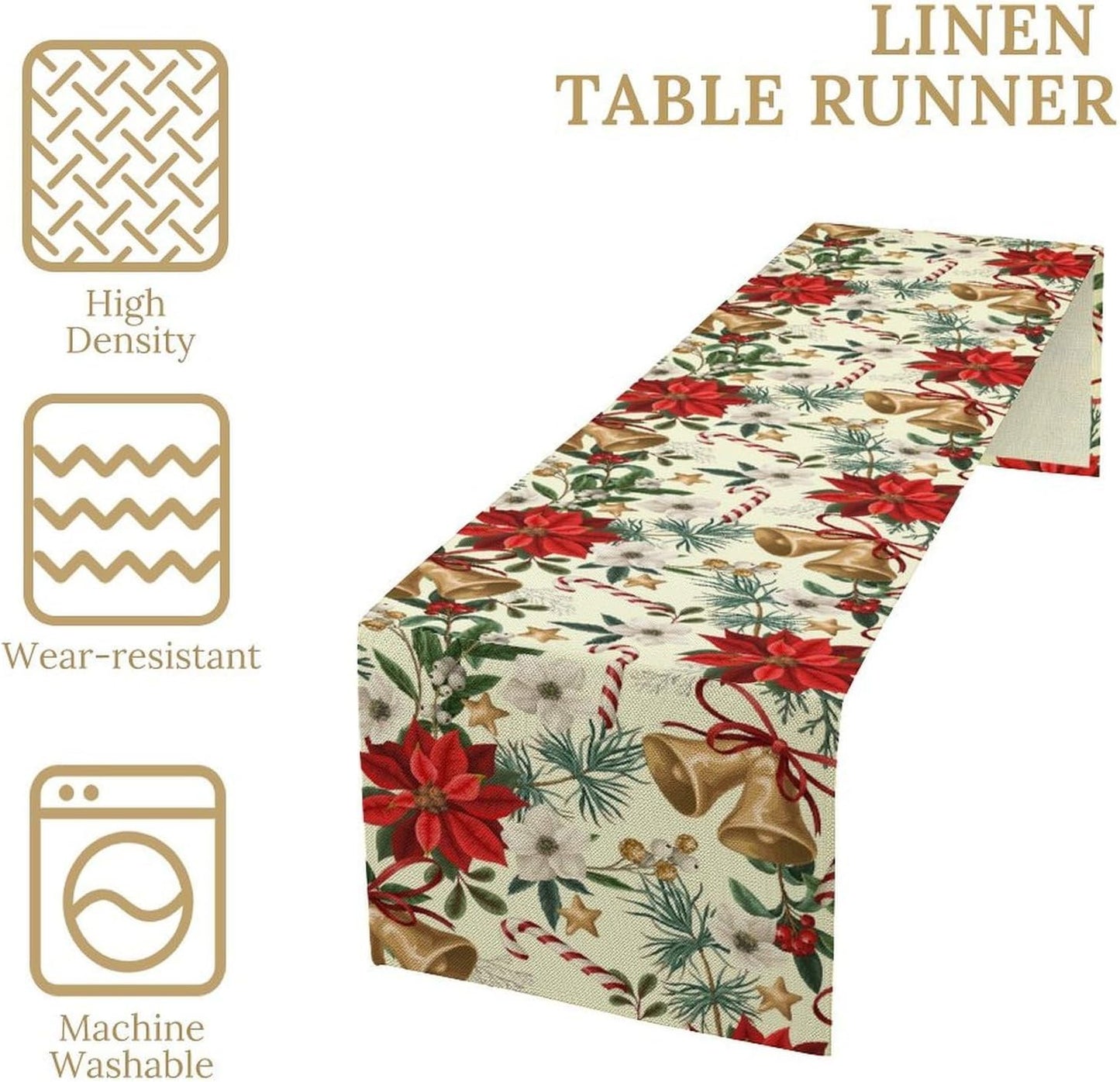 Christmas Table Runner, Seasonal Winter Xmas Holiday Kitchen Dining Table Decoration for Home Party Decor 13x60 Inch