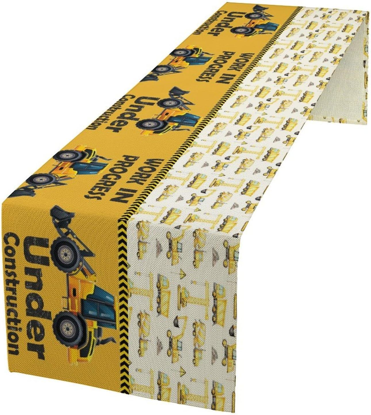 Cartoon Car Table Runner,Boys Kids Construction Vehicles Truck Yellow Print Tablecloth Burlap for Hotel Indoors Outdoor Dining Room Kitchen Home Decor,W13X L90 in