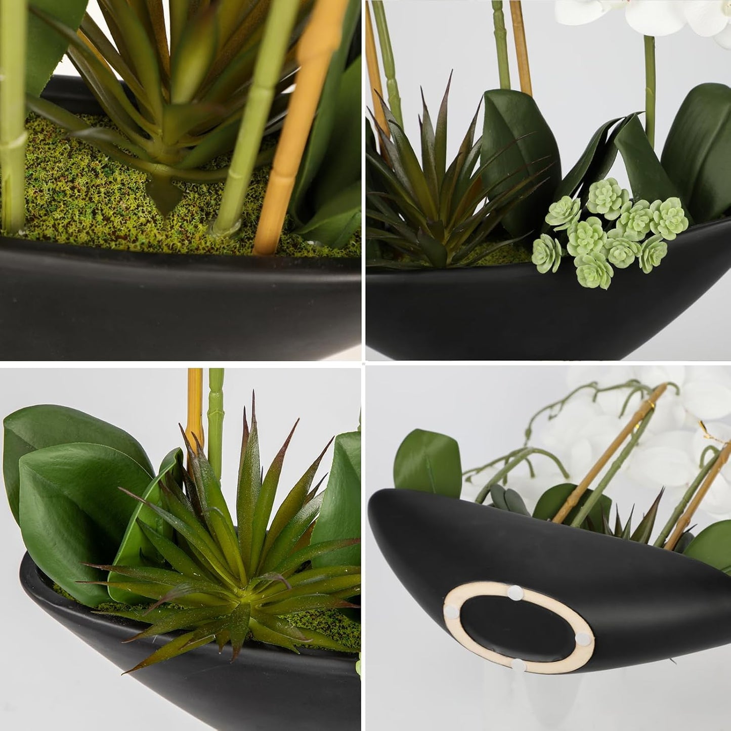 Briful Orchid Fake Flowers 17in White Artificial Orchid Silk Flowers in Black Pot Faux Orchid Arrangement for Home Office Bathroom Dining Table Modern Decoration