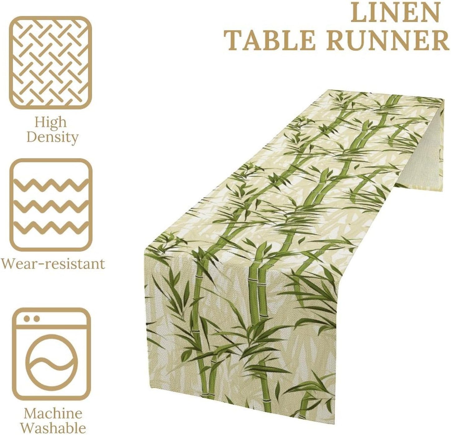 Bamboo Table Runner,Green Plant Leaf Pattern Table Cloth Kitchen Dining Table Home Party Decoration 13x120 Inch