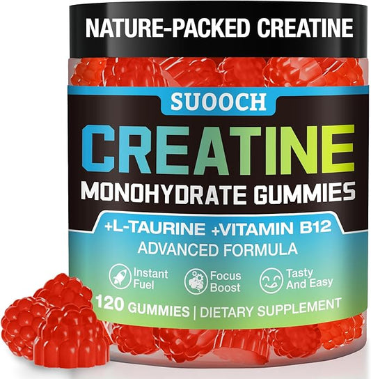 Creatine Monohydrate Gummies for Men & Women, 120 Count Creatine Gummies, Delicious Raspberry Flavor
