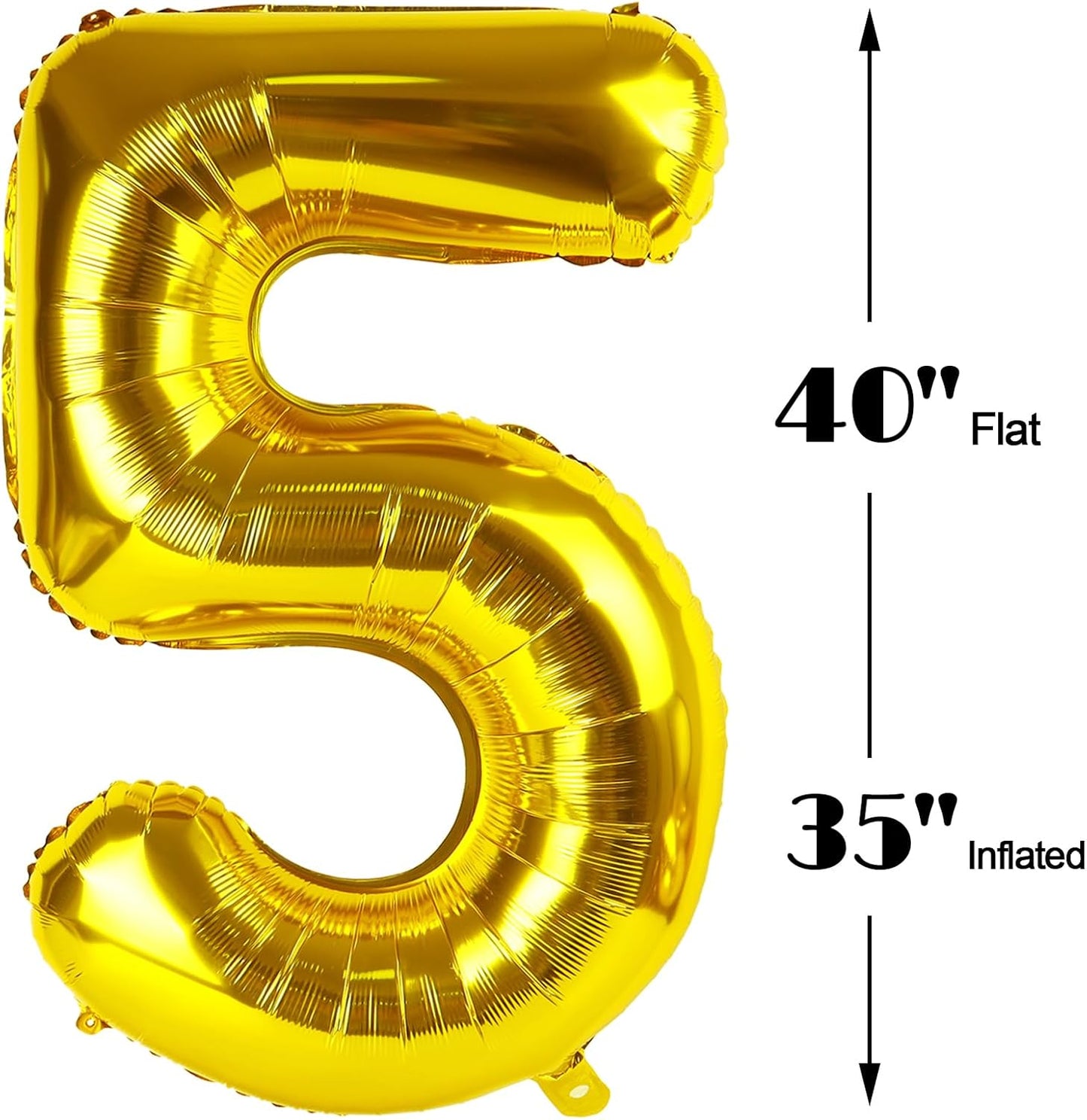 Gold 40 Inch Large Number 5 Birthday Balloon, Five 5th 15 25 35 50 55 Birthday Celebration Decorations, 2025 Foil 5 Mylar Helium Number 5 Balloons Girl Boy Anniversary Party Supplies