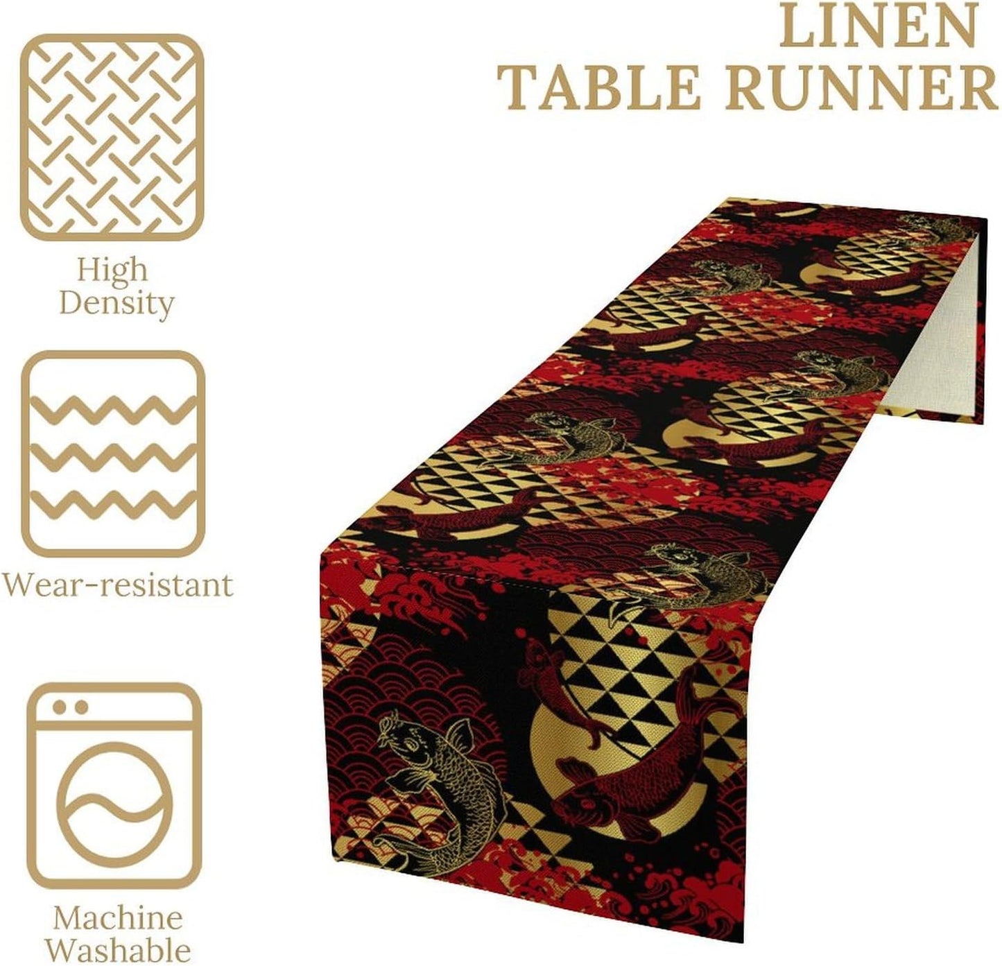 Japanese Table Runner Oriental Tradition Kio Fish Red Art Printed Burlap Runner Home Kitchen Dining Table Living Room Decor Fabric 1 Panel W13xL70in