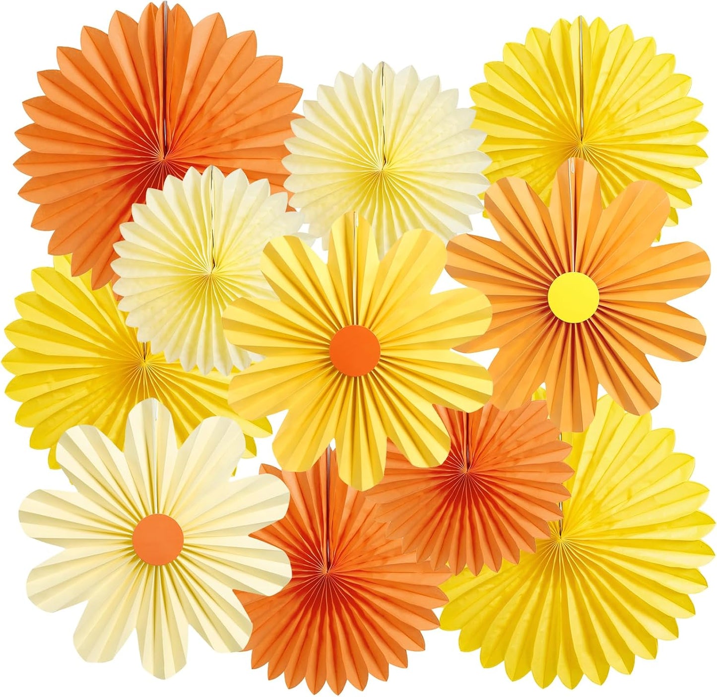 11PCS Paper Flowers Decorations for Wall Daisy Paper Fans Classroom Decoration Paper Orange Backdrop Decor Hanging Paper Fans for Birthday Baby Shower Indoor Spring Deco