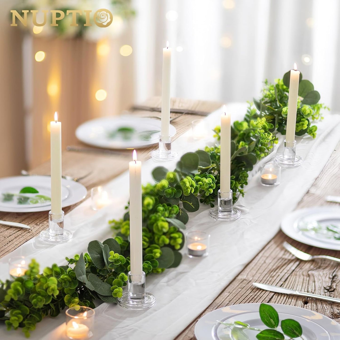 NUPTIO Glass Taper Candle Holders: Set of 2 Clear Small Candlestick Tapered Holder for Candles Sticks Modern Short Tapers Candleholders for Wedding Christmas Thanksgiving Party Table Decor